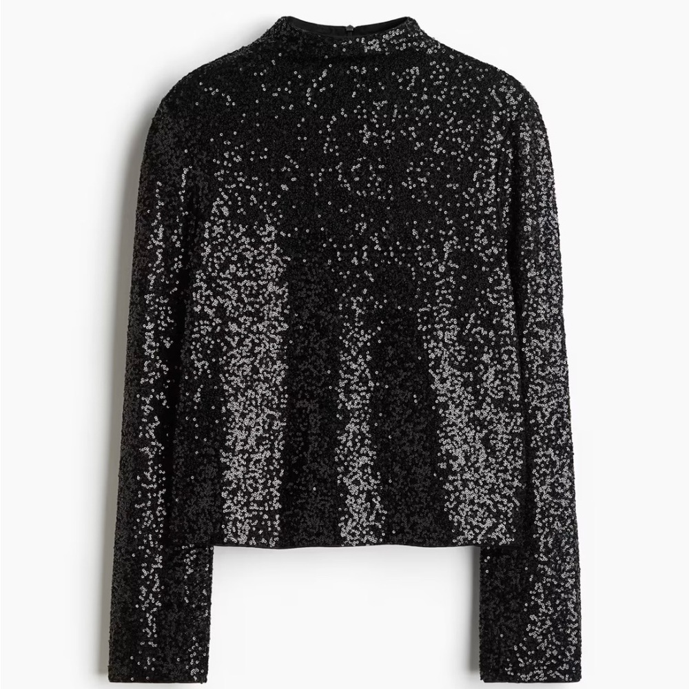 NWT H&M Sequined Mocked Turtleneck Blouse in Black